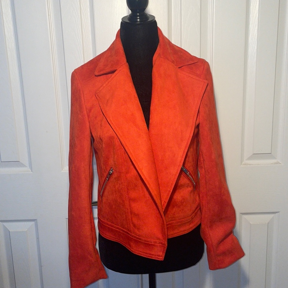 NWOT Philosophy Faux Leather Jacket, Orange Crush, Sz S